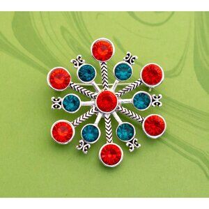 Vintage Fireworks Rhinestone Silver Tone Snowflake Brooch - W19